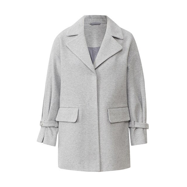 Thicken Wool Blend Coat Women Long Flare Sleeve Turn-down Collar Outwear Jacket Casual Winter Elegant Overcoat