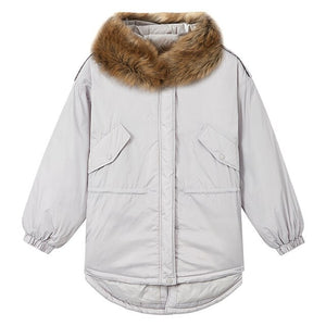 Winter Colorful Fur collar Hooded Padded Women's section Warm Snow Female Windproof Padded Coat