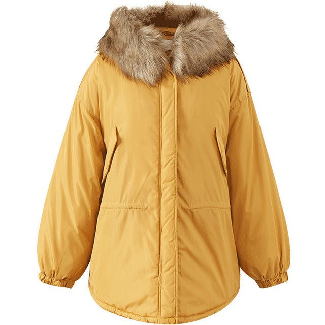 Winter Colorful Fur collar Hooded Padded Women's section Warm Snow Female Windproof Padded Coat