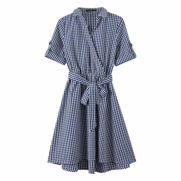 Half Sleeve Lacing Shirt Dress Casual Solid Pockets Knee-length Dresses Ladies Fashion Summer Dress Vintage