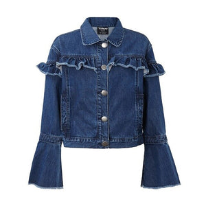 Brand denim jacket girl spring retro jacket chic horn sleeve falbala student jacket