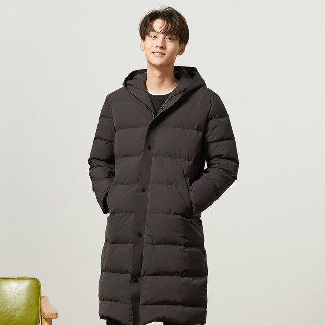 New Down Winter Jackets Long Thick Winter Down Coat Men Solid Colour Fashion Overcoat Outerwear Warm 229323