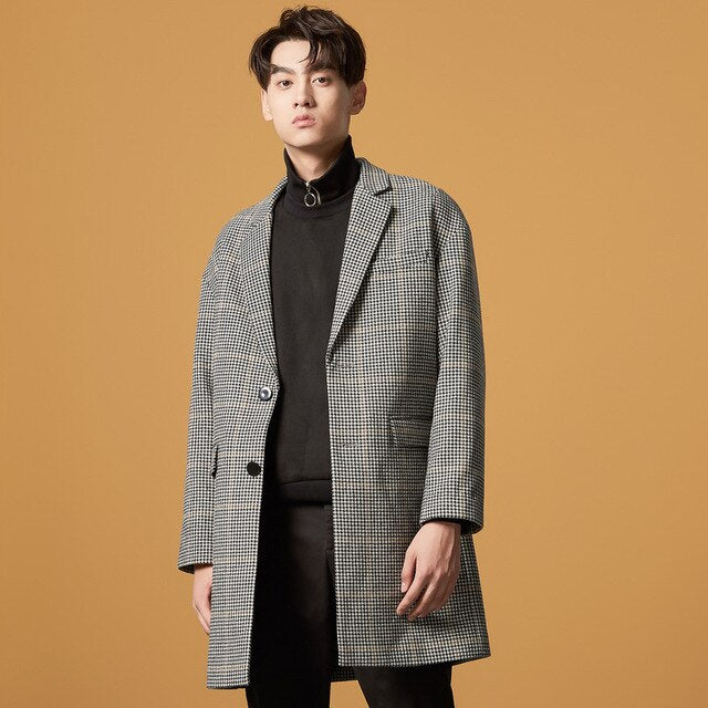 Winter Woolen Jacket Men's High-quality Wool Coat Casual Slim Vintage Business wool coat Men's Trench Coat 239458