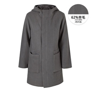 Hooded coat Winter Men High-quality Wool Coat Simple Overcoat Leisure Jacket Youth