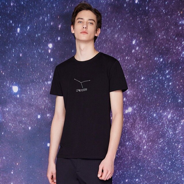 Men Summer T-Shirt Short Constellation Pattern Sleeve