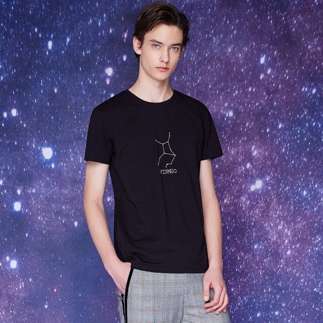 Men Summer T-Shirt Short Constellation Pattern Sleeve