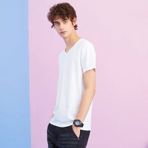 Men's T-shirt Solid Color Cotton Shirt Summer Casual Knit V-Neck Short Sleeve Shirt футболка мужская