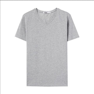 Men's T-shirt Solid Color Cotton Shirt Summer Casual Knit V-Neck Short Sleeve Shirt футболка мужская