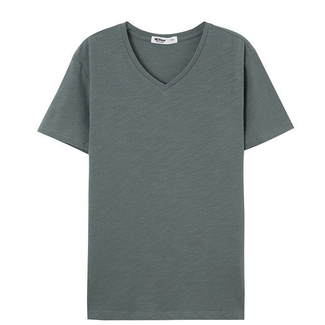 Men's T-shirt Solid Color Cotton Shirt Summer Casual Knit V-Neck Short Sleeve Shirt футболка мужская