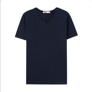 Men's T-shirt Solid Color Cotton Shirt Summer Casual Knit V-Neck Short Sleeve Shirt футболка мужская