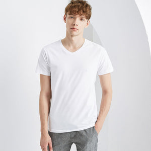 Men's T-shirt Solid Color Cotton Shirt Summer T-Shirt Simple Slim V-Neck Knit Youth футболка мужская