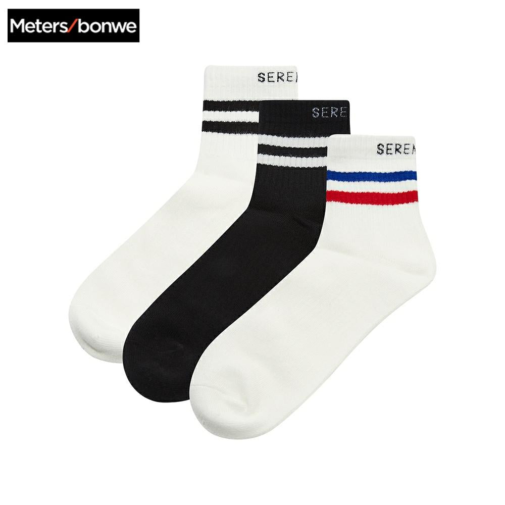 Metersbonwe 3 Pairs/lot Spring Men Cotton Socks Football Socks Sports Casual Solid Color Short Socks Meias Male 230292