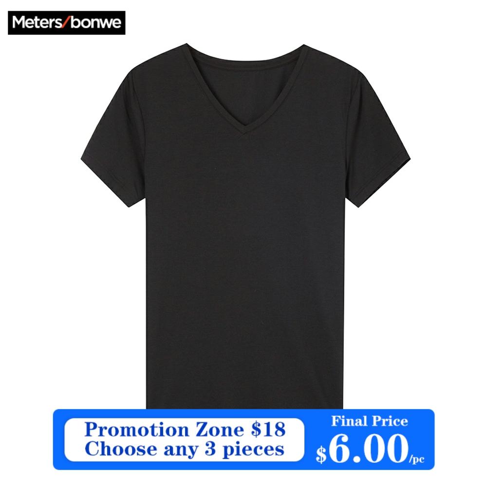 Metersbonwe Men's Basic Tees Summer Soft T shirts Men Short Sleeve Cotton Flexible T-shirt V-Neck Loose Basic Casual Tee