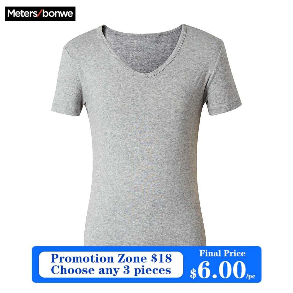 Metersbonwe Men's Basic Tees Summer Soft T shirts Men Short Sleeve Cotton Flexible T-shirt V-Neck Slim Basic Casual Tee