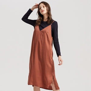 Me&City Elegant v-neck Vest Lysell Simple long dress women Spaghetti Office Lady strap dresses Elegant body